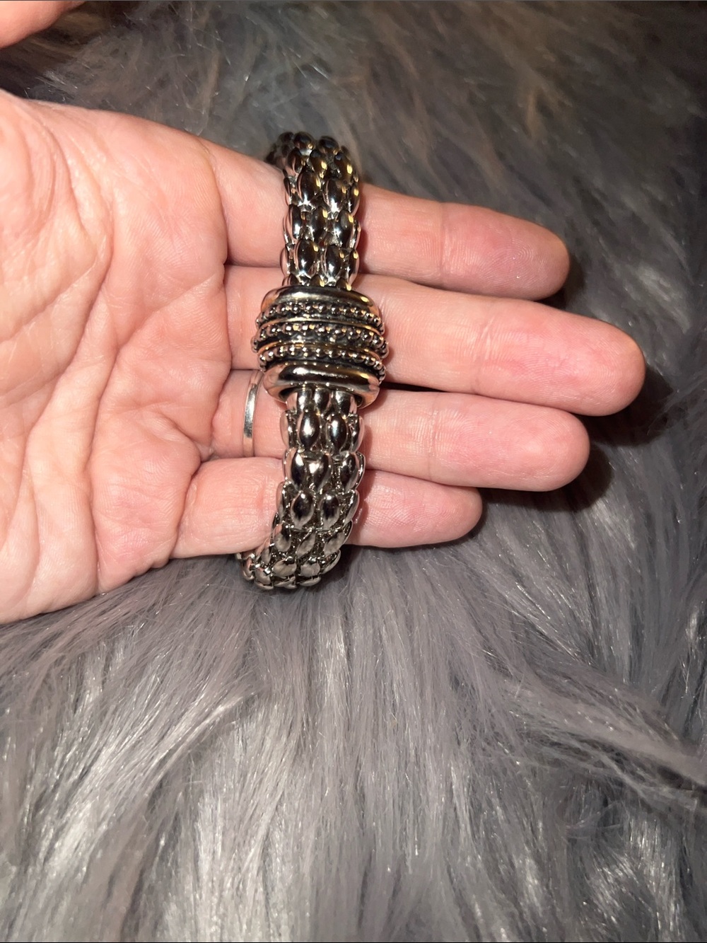 Magnetic Silver Braided Beaded Shiny Silver Tone Braided Bracelet Cuff vintage